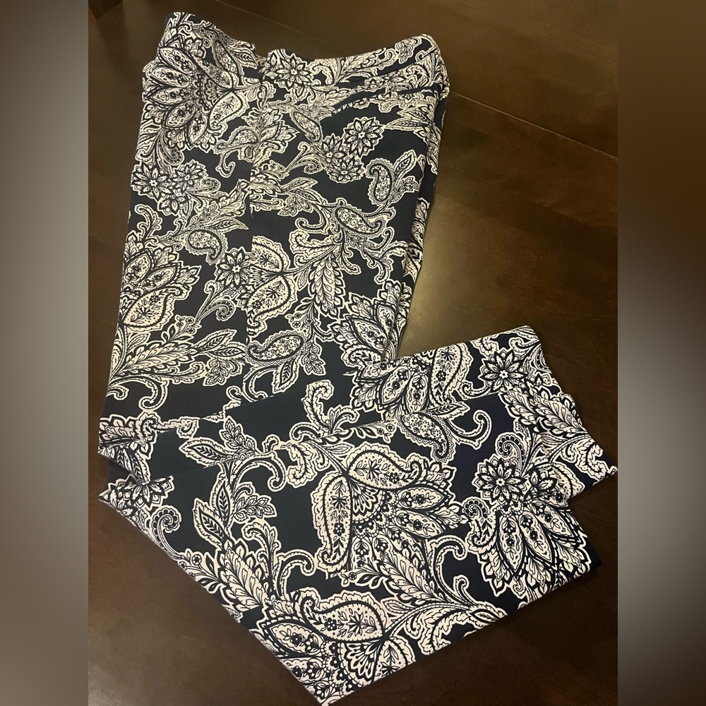 Talbots Navy and White Paisley Chatham Ankle Pants - Picture 2 of 5